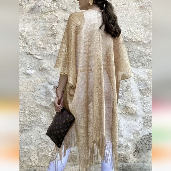 New Gold Fringe Kimono / Shawl /Swim Cover-Up - Picture 9 of 12